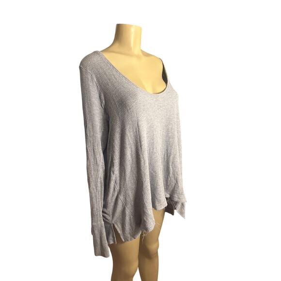 We The Free Tops - Wmen L We The Free People Scoop Neck Malibu Gray Waffle Tee Shirt Top Long Slv